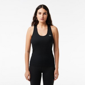 Women's Lacoste Sport Slim Fit Ribbed Tank Top Black | EFK903716