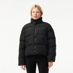 Women's Lacoste Stowable Hood Puffer Jackets Black | PMO690548