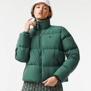 Women's Lacoste Stowable Hood Puffer Jackets Green | GDZ106325