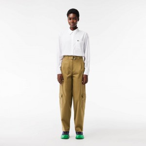 Women's Lacoste Stretch Cotton Gabardine Cargo Pants Brown | SWC614257