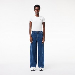 Women's Lacoste Stretch Denim Jeans Pants Blue Chine | NFU397481