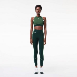 Women's Lacoste Stretch Sport with Pockets Leggings Green Dark Green | RNF329540