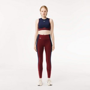 Women's Lacoste Stretch Sport with Pockets Leggings Bordeaux Navy Blue | BTQ974058