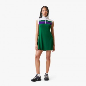 Women's Lacoste Tennis Dress Green White Purple | MZJ185273