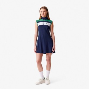 Women's Lacoste Tennis Dress Navy Blue Green Navy Blue | IFN741869