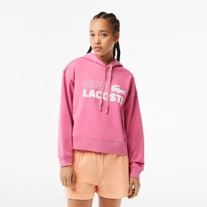 Women's Lacoste Texture Print Hoodie Bubblegum pink | HGA560713