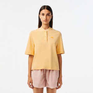 Women's Lacoste Tunisian Neck Organic Cotton Piqué T-Shirt Yellow | HNV492501