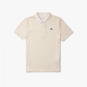 Women's Lacoste Ultra-Dry Patterned Golf Polo Shirts White Beige | GLT695083