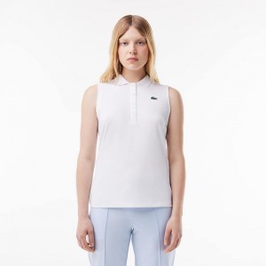 Women's Lacoste Ultra-Dry Slim Fit Anti-UV Stretch Golf Polo Shirts White | ZDW168742