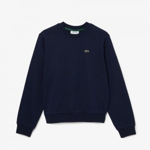 Women's Lacoste Unbrushed Fleece Sweatshirt Navy Blue | YSZ740398