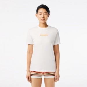 Women's Lacoste Vintage Print Soft Cotton Jersey T-Shirt White | IXR532761