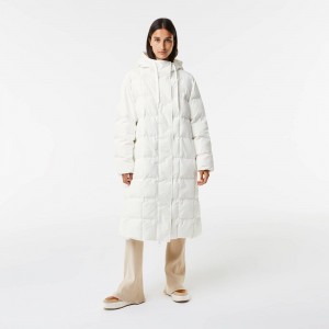 Women's Lacoste Water-Repellent Long Jackets White | WCM658134