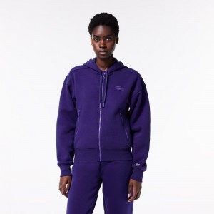 Women's Lacoste Zip-Up Cotton Sweatshirt Acai Purple | ADU518764