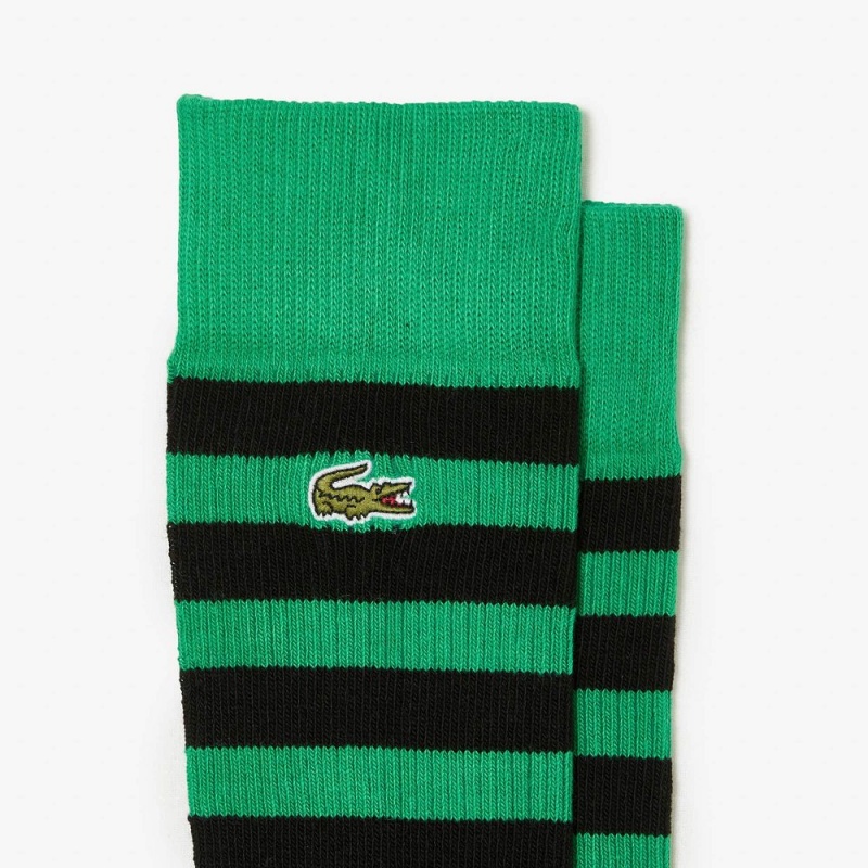 Men's Lacoste 2-Pack Striped Cotton Socks Green Black Blue | BPO258706