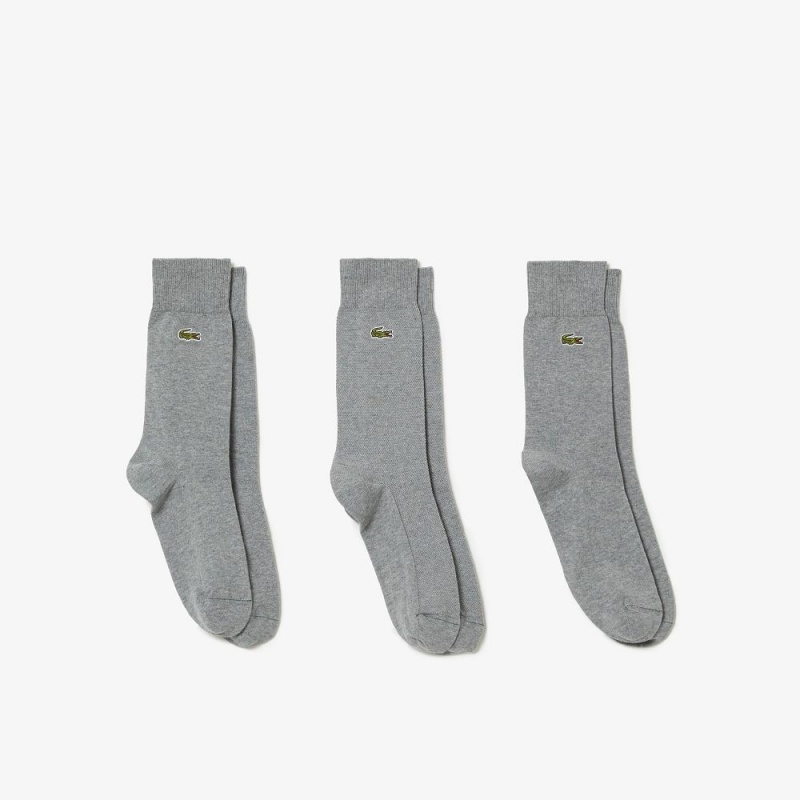 Men\'s Lacoste 3-Pack High-Cut Socks Grey Chine | DZC453128