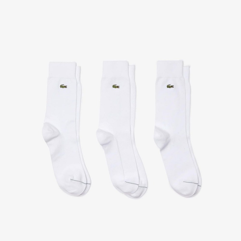 Men\'s Lacoste 3-Pack High-Cut Socks White | EMB374902