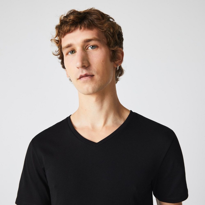 Men's Lacoste 3-Pack Loungewear T-Shirt Black | OKY183796