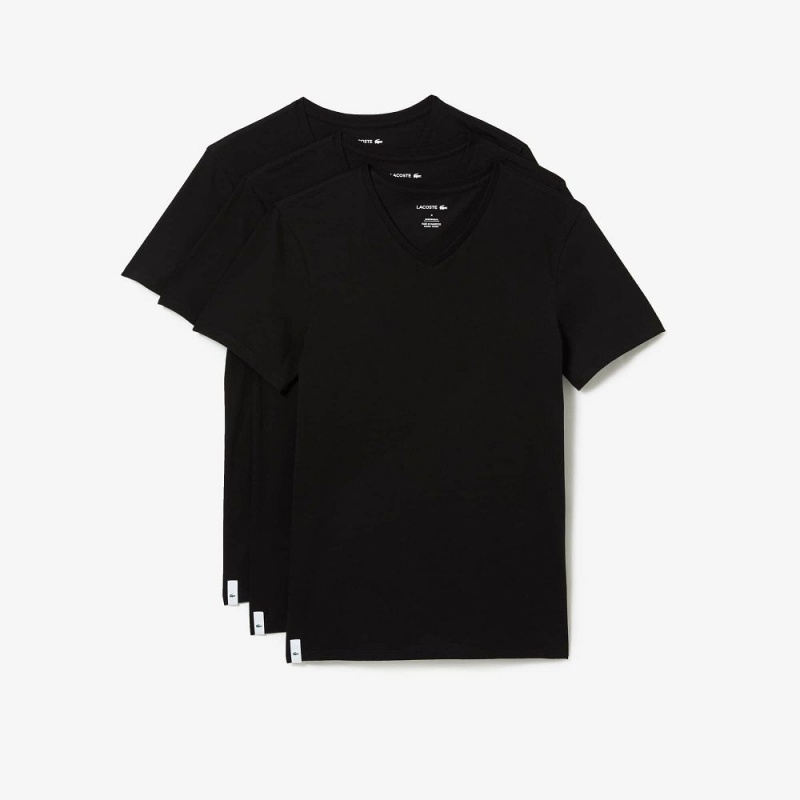 Men's Lacoste 3-Pack Loungewear T-Shirt Black | OKY183796