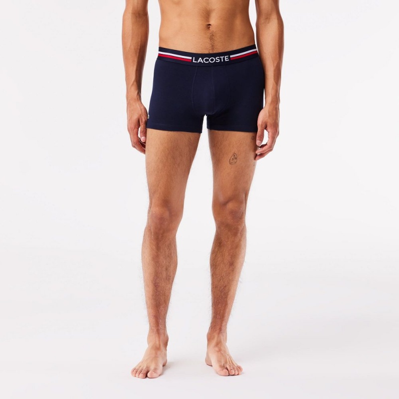 Men's Lacoste 3-Pack Multicolor Waist Trunks Navy Blue Grey Chine Red | MBU658947