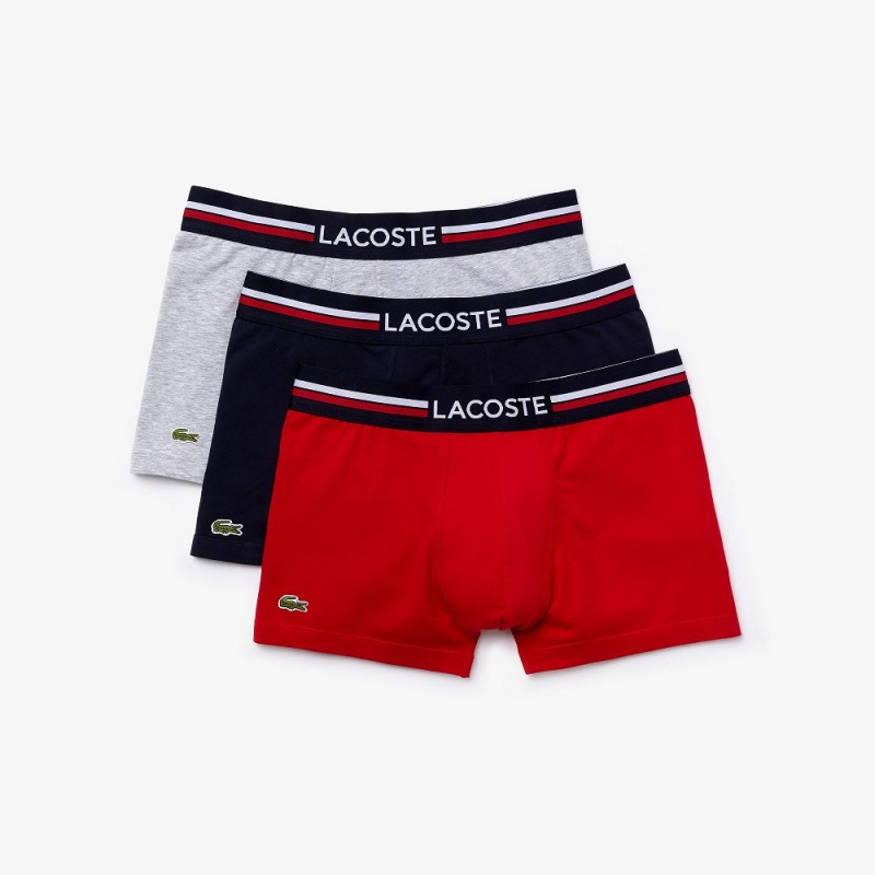 Men's Lacoste 3-Pack Multicolor Waist Trunks Navy Blue Grey Chine Red | MBU658947