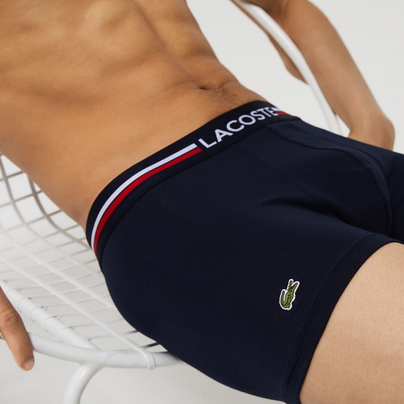 Men's Lacoste 3-Pack Multicolor Waist Trunks Navy Blue Grey Chine Red | MBU658947