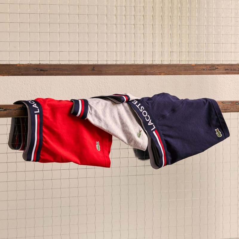 Men's Lacoste 3-Pack Multicolor Waist Trunks Navy Blue Grey Chine Red | MBU658947