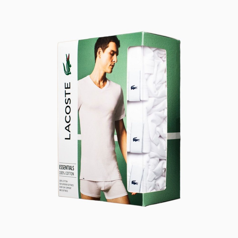 Men's Lacoste 3-Pack Slim Fit V Neck T-Shirt White | NZS953640