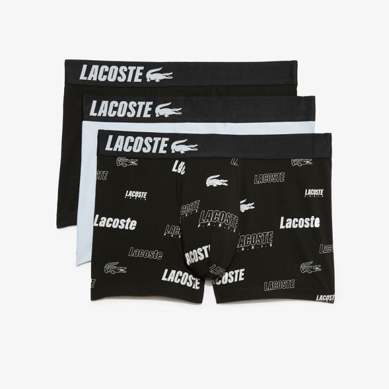 Men's Lacoste 3-Pack Stretch Cotton Trunks Black Light Blue Black | LJH310478