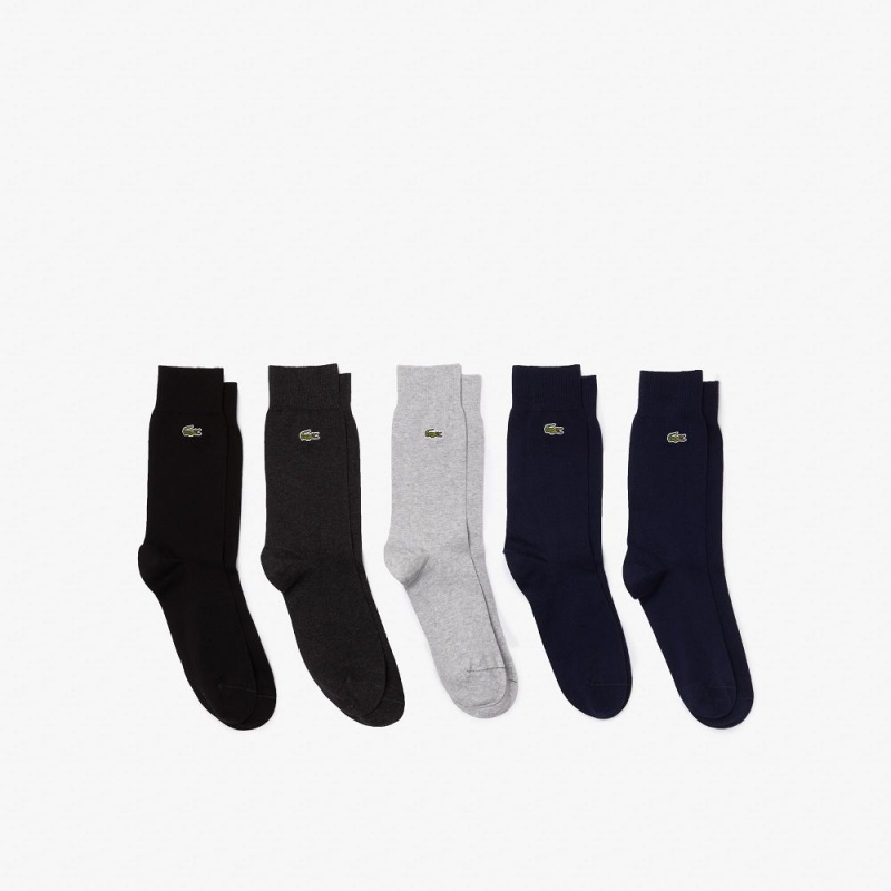 Men\'s Lacoste 5-Pack High-Cut Organic Cotton Socks Navy Blue Grey Chine Grey Black | RVY982370