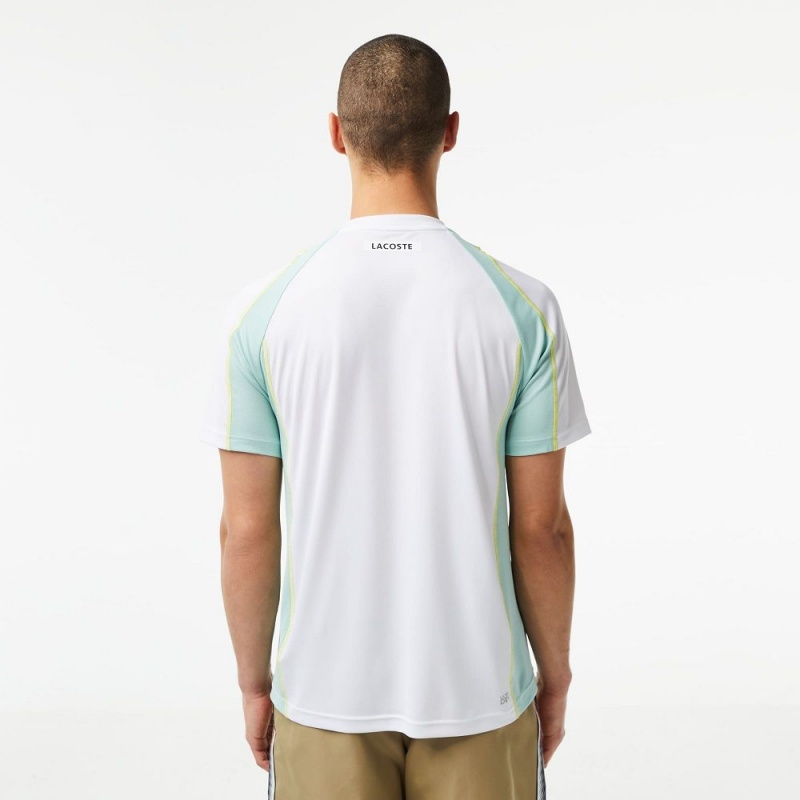 Men's Lacoste Abrasion-Resistant Tennis T-Shirt White Light Green Yellow | KWU617523