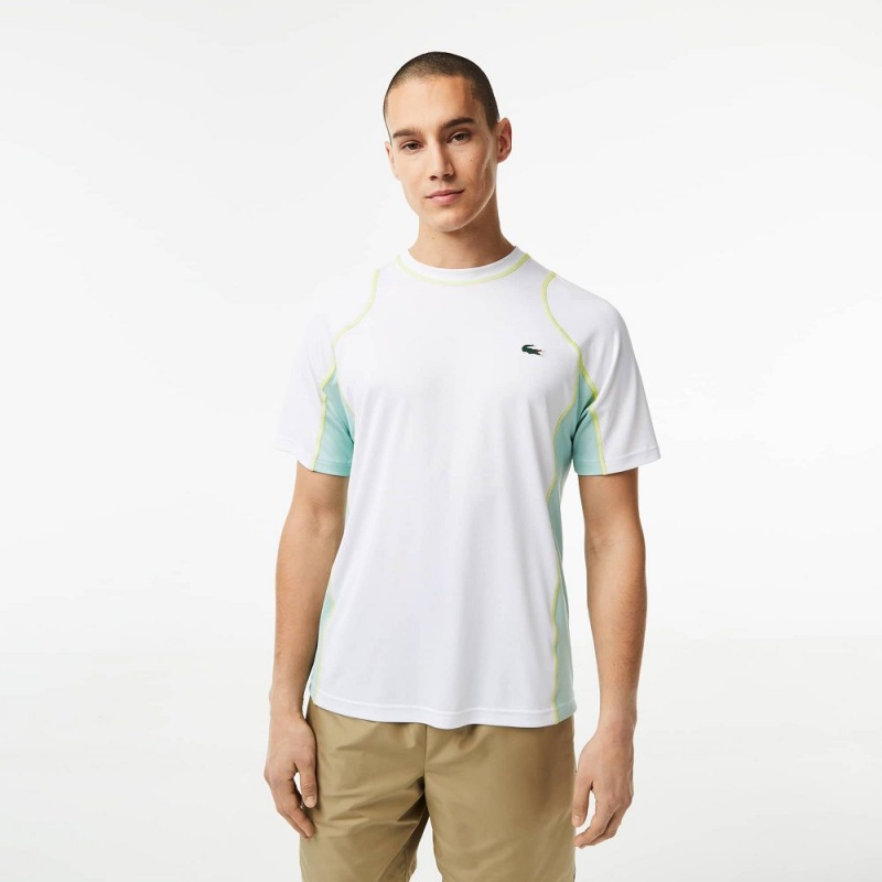 Men\'s Lacoste Abrasion-Resistant Tennis T-Shirt White Light Green Yellow | KWU617523