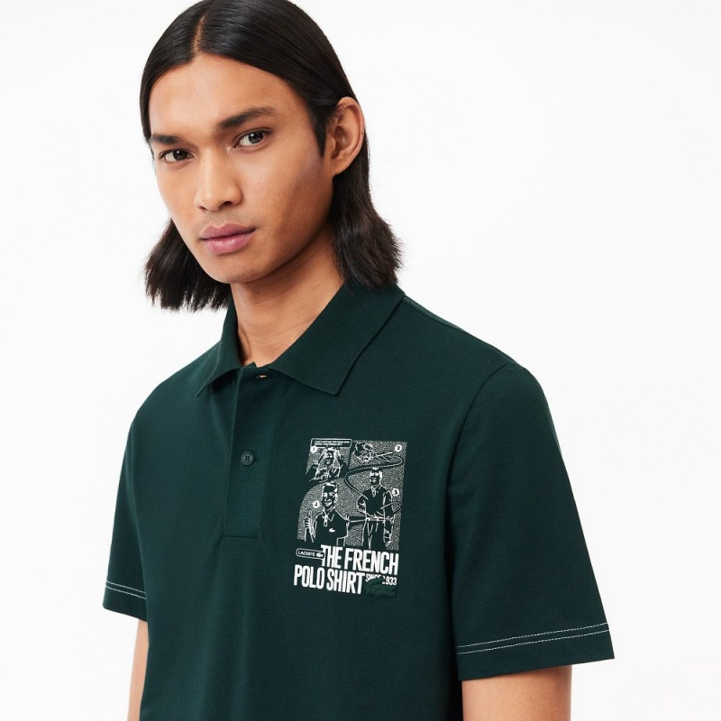 Men's Lacoste Back & Front Print Lacoste Movement Polo Shirts Forest green | ZFT982451