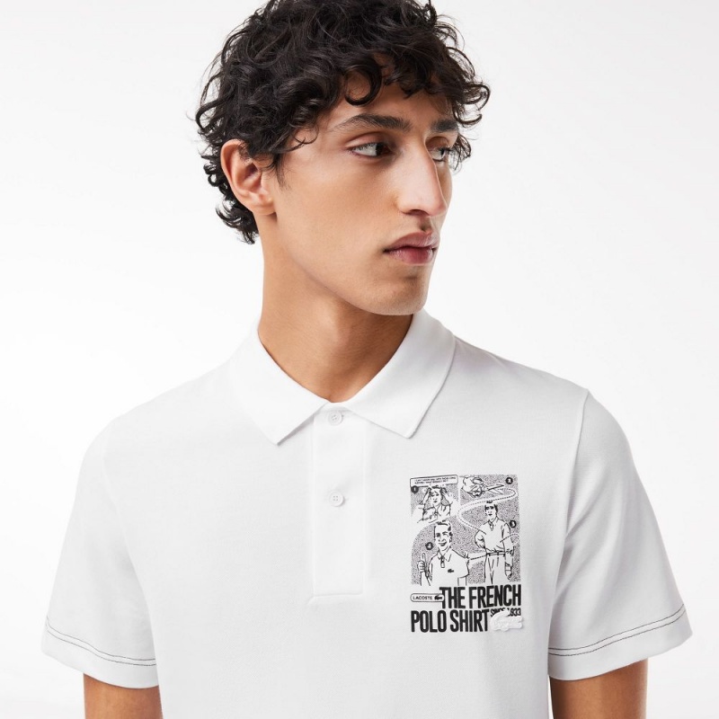 Men's Lacoste Back & Front Print Lacoste Movement Polo Shirts White | UCD314827