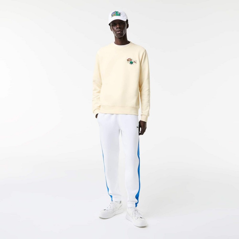 Men's Lacoste Badge Organic Cotton Sweatshirt Cream | YPJ041327