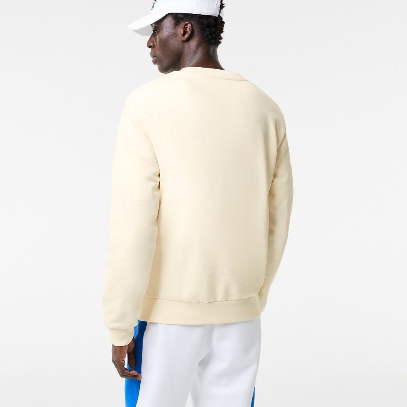 Men's Lacoste Badge Organic Cotton Sweatshirt Cream | YPJ041327