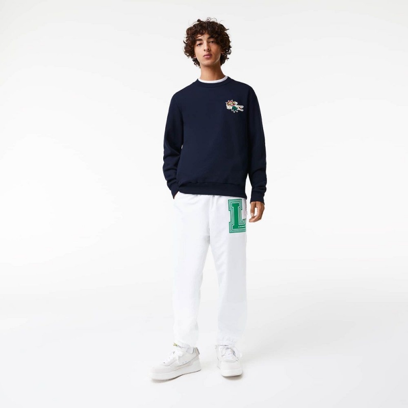 Men's Lacoste Badge Organic Cotton Sweatshirt Navy Blue | UKI240165