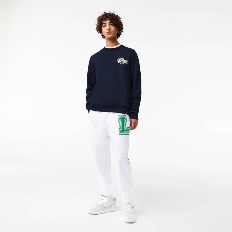 Men's Lacoste Badge Organic Cotton Sweatshirt Navy Blue | UKI240165