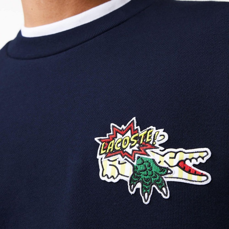 Men's Lacoste Badge Organic Cotton Sweatshirt Navy Blue | UKI240165