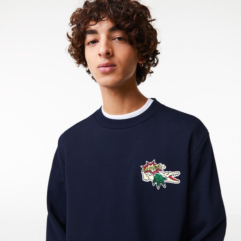 Men's Lacoste Badge Organic Cotton Sweatshirt Navy Blue | UKI240165