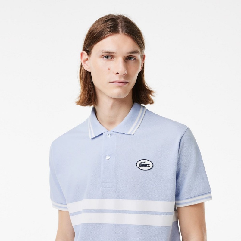 Men's Lacoste Badge Polo Shirts Light Blue White | DLC521094