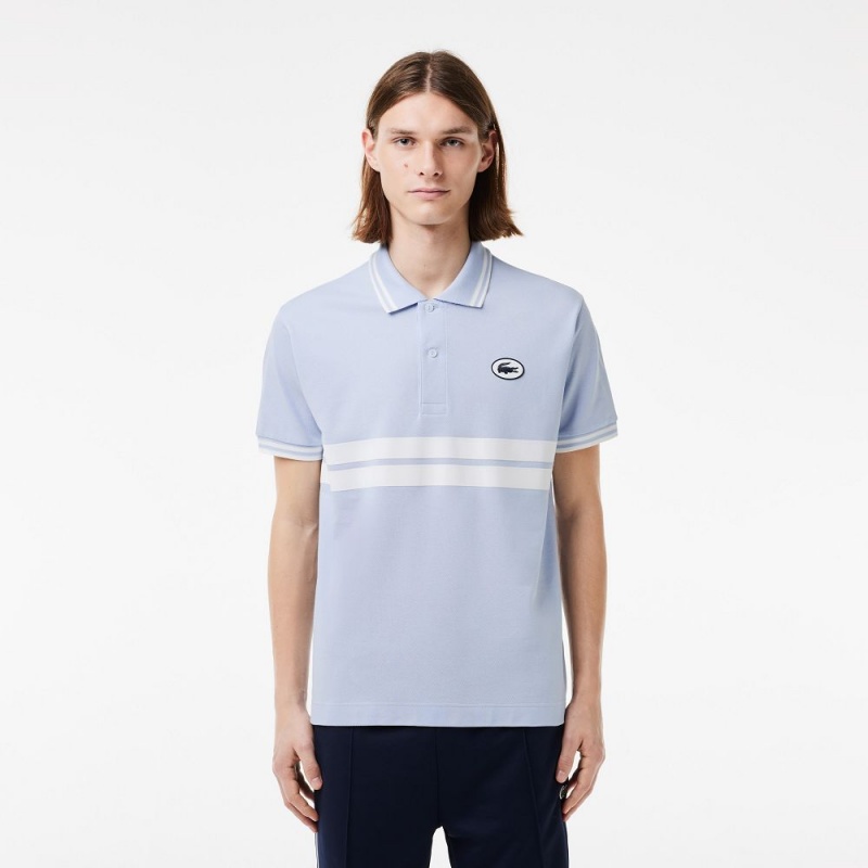 Men\'s Lacoste Badge Polo Shirts Light Blue White | DLC521094