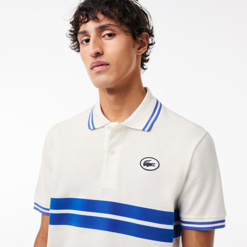 Men's Lacoste Badge Polo Shirts White Blue | UAZ172083