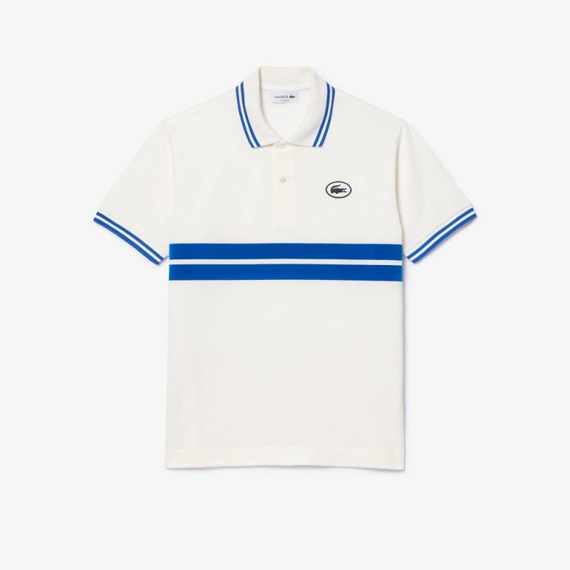 Men's Lacoste Badge Polo Shirts White Blue | UAZ172083