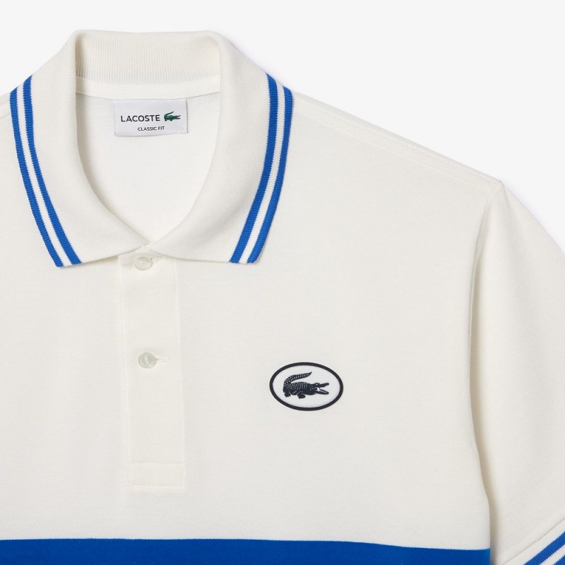 Men's Lacoste Badge Polo Shirts White Blue | UAZ172083