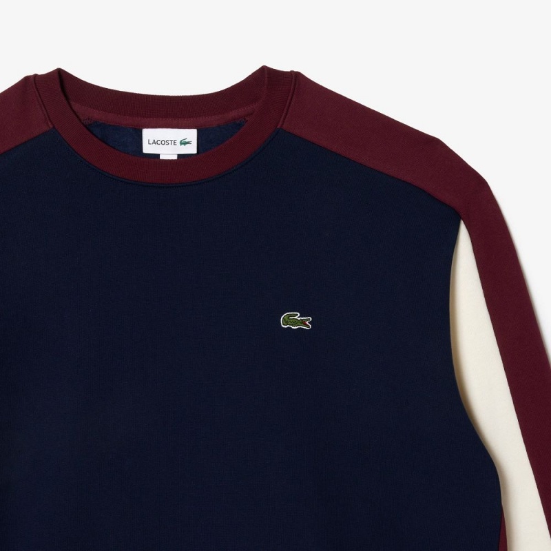 Men's Lacoste Big Fit Colorblock Sweatshirt Navy Blue Bordeaux White | IPM028615