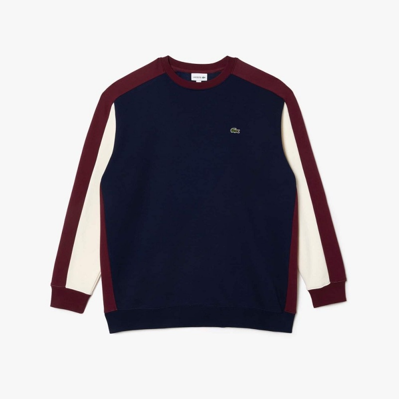 Men\'s Lacoste Big Fit Colorblock Sweatshirt Navy Blue Bordeaux White | IPM028615