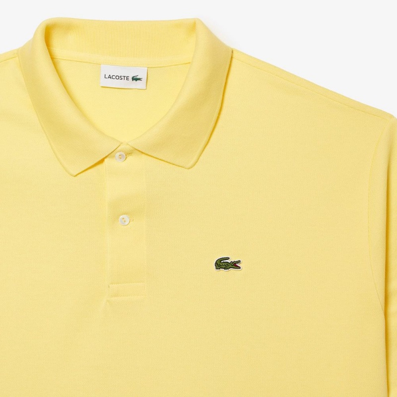 Men's Lacoste Big Fit Cotton Petit Piqué Polo Shirts Pastel yellow | RXG918623