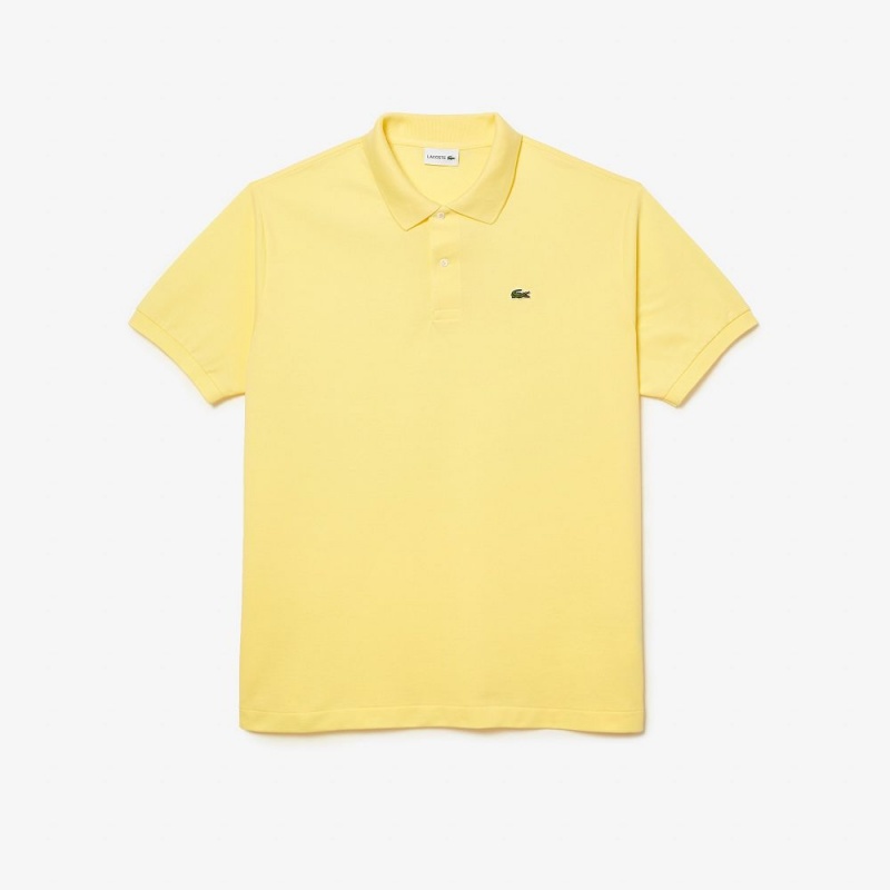 Men\'s Lacoste Big Fit Cotton Petit Piqué Polo Shirts Pastel yellow | RXG918623