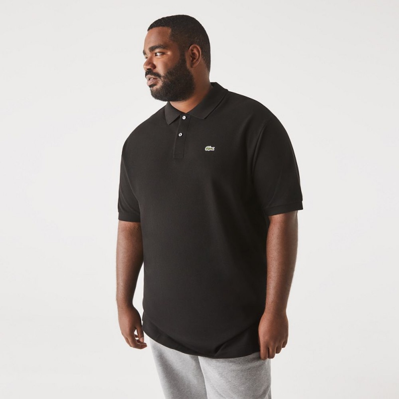 Men's Lacoste Big Fit Cotton Petit Piqué Polo Shirts Black | MZC264197