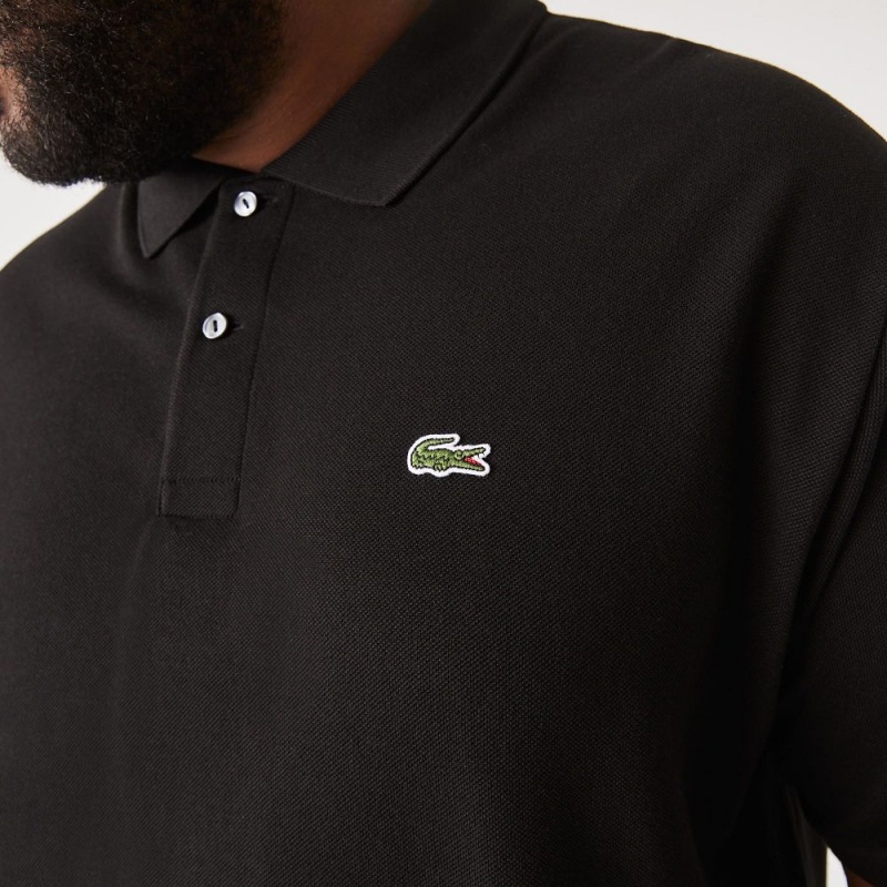 Men's Lacoste Big Fit Cotton Petit Piqué Polo Shirts Black | MZC264197